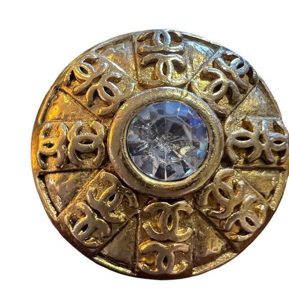 CHANEL Vintage 1988 CC Logos Button Motif Bijou Stone Earrings Clip-On 23 - Picture 3 of 7